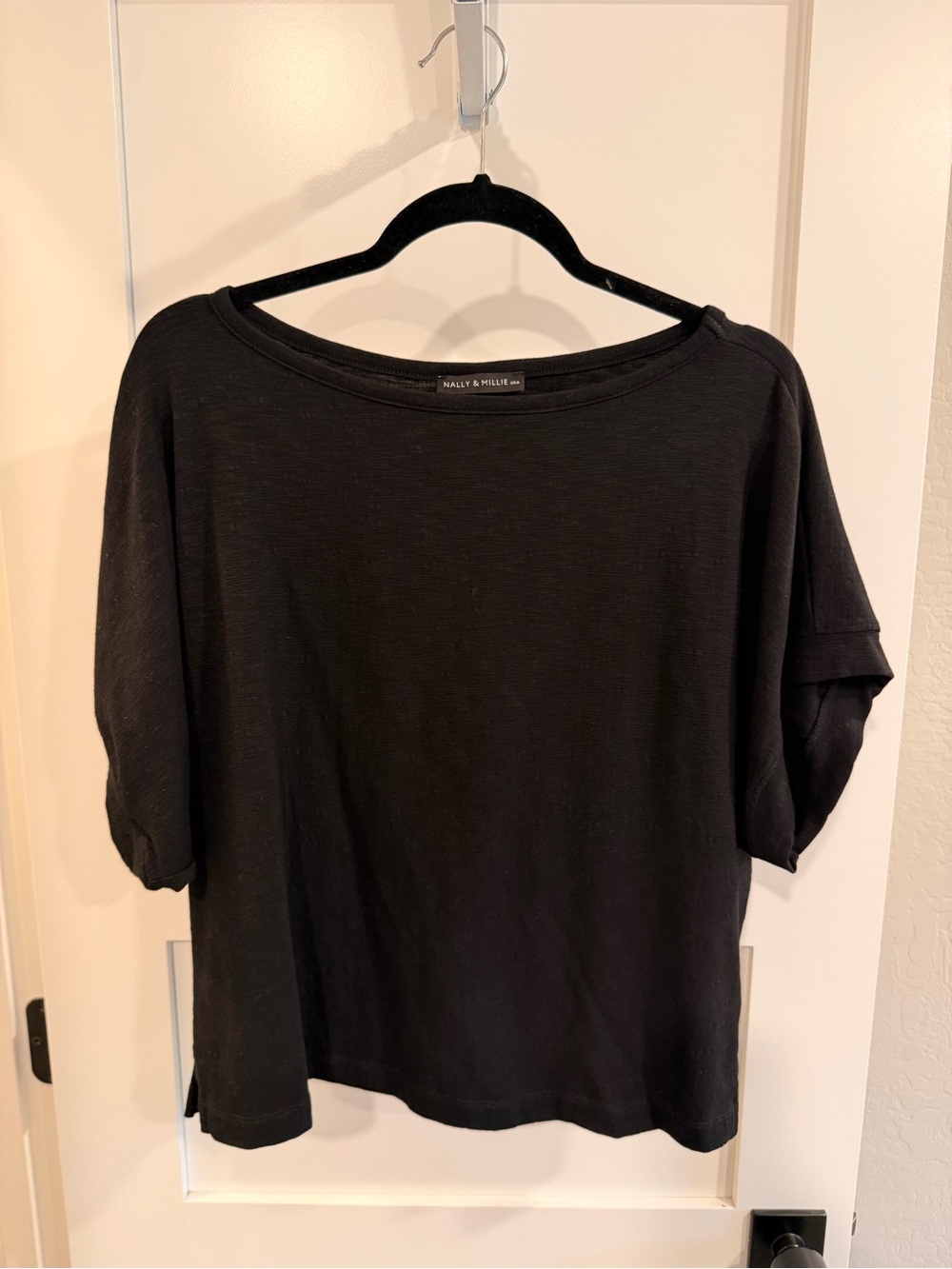 Nally & Millie Black Short Sleeve Boatneck Top